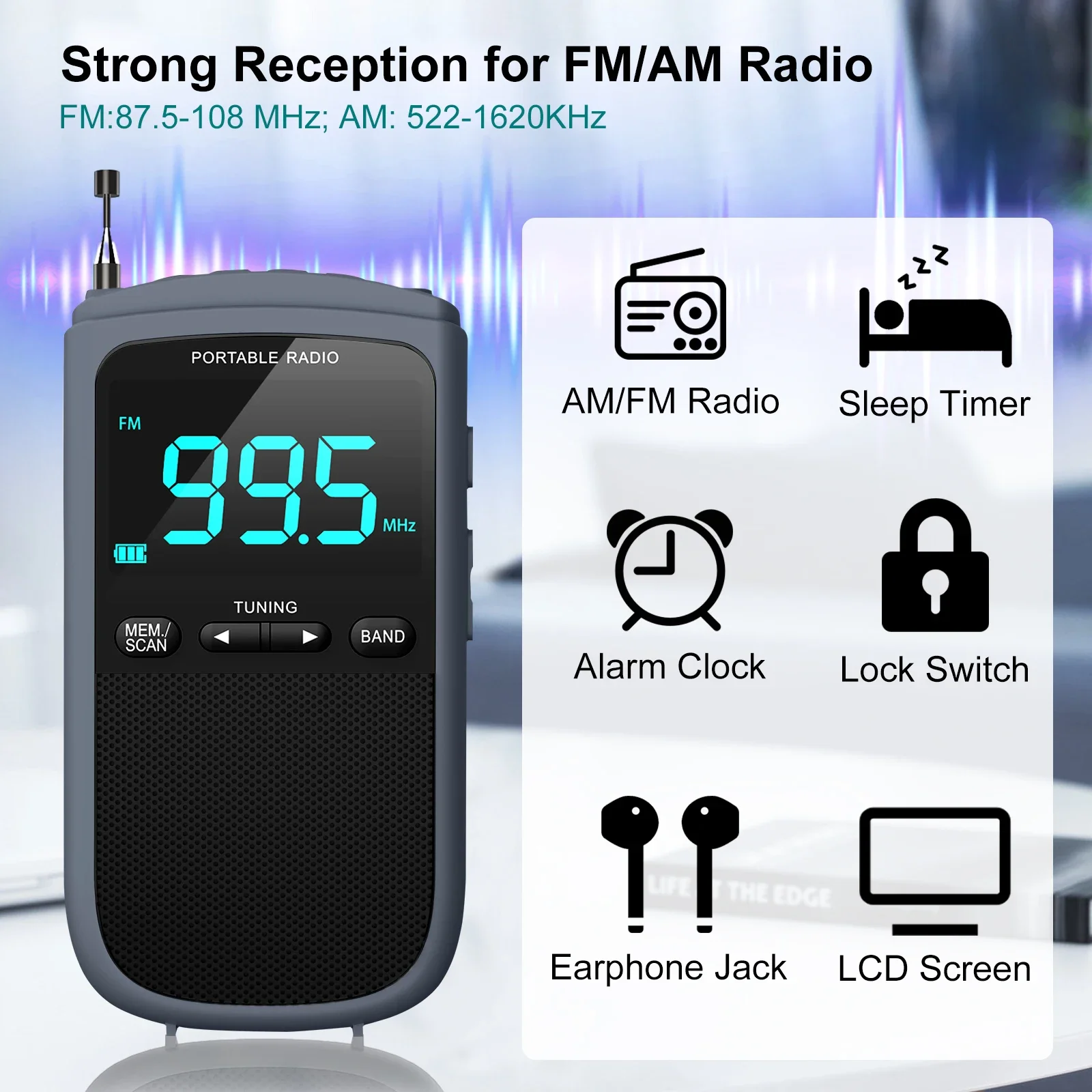 Emergency Radio Solar - Radio Recargable Portátil Mini, Receptor AM/FM